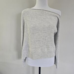Topshop Light Gray Off-the-Shoulder Ribbed Sweater